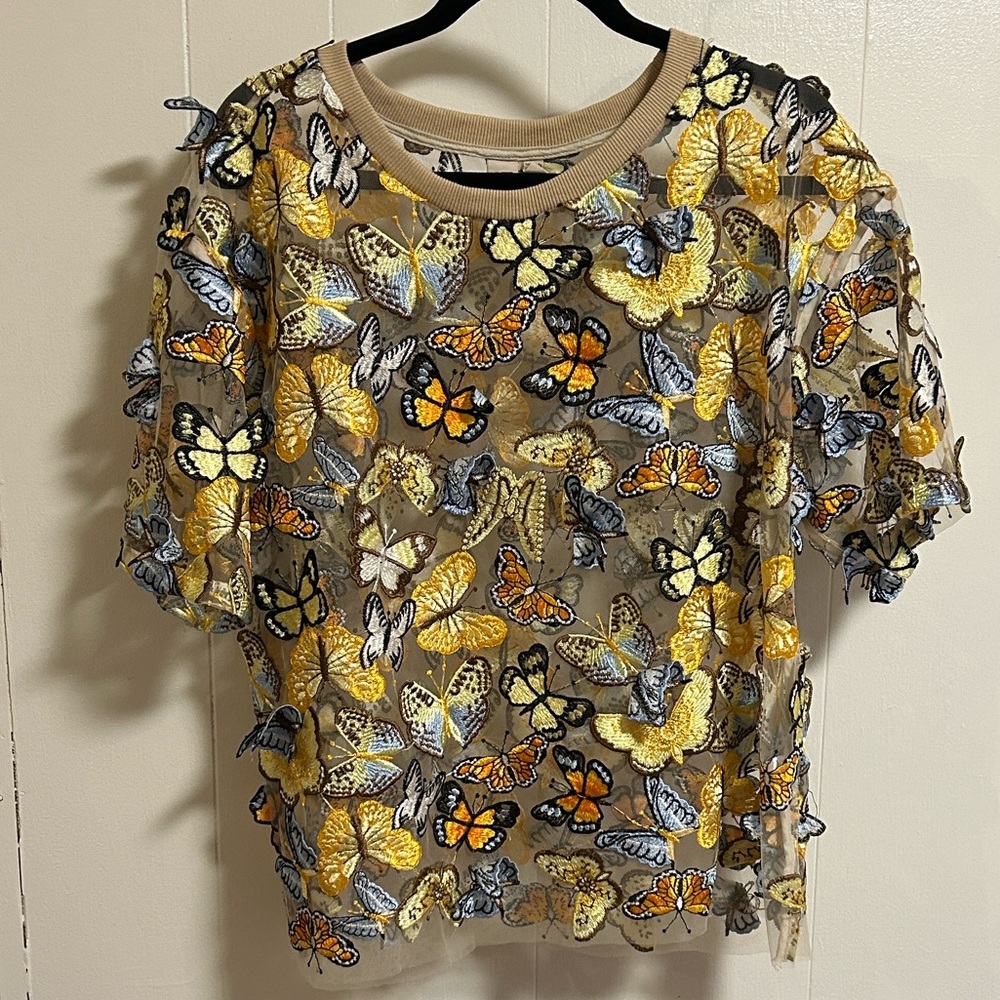 Anthropologie Butterfly Appliqué Sheer Top